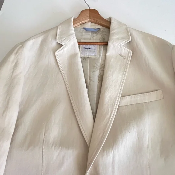 Tommy Bahama Linen Preppy Coastal KhakiJacket Blazer Sports Double Vented Medium